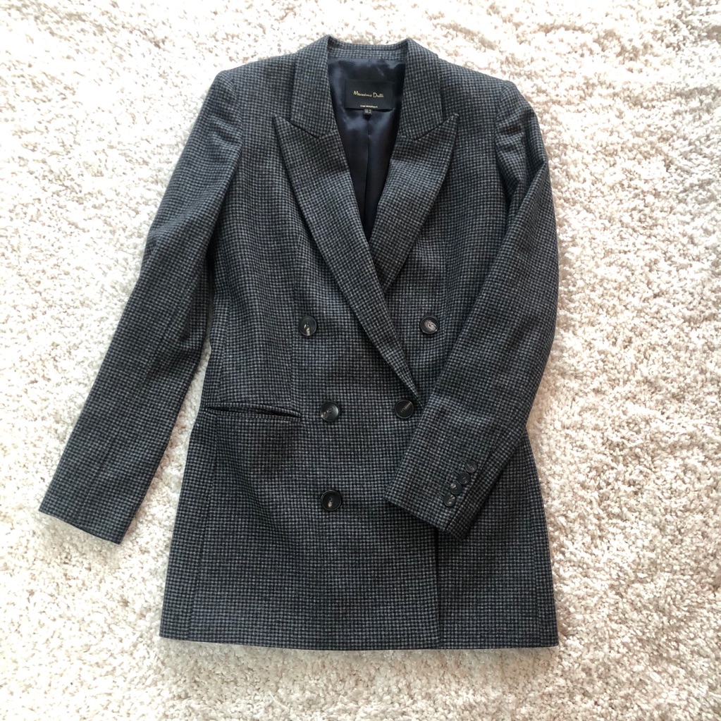 Massimo Dutti Women's Double-Breasted Houndstooth Blazer - Black & Gray